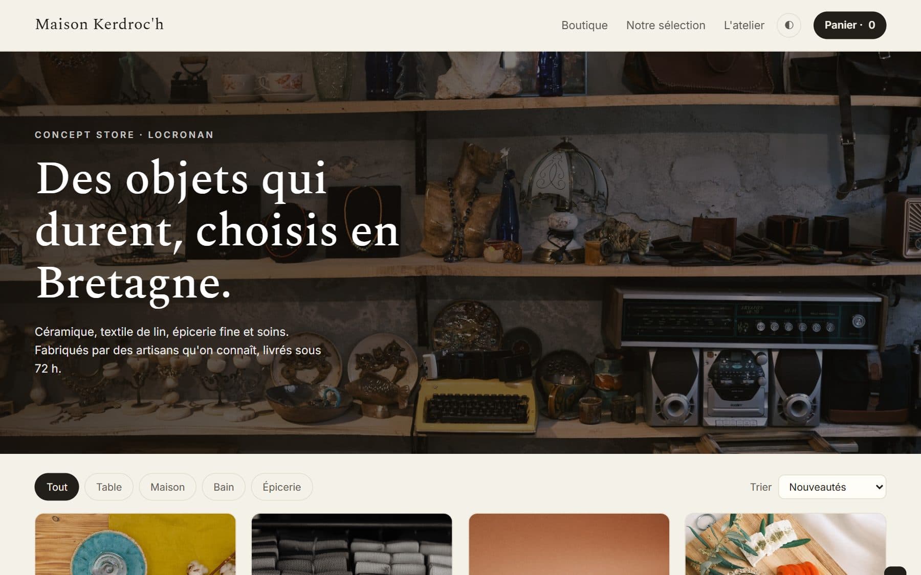 Aperçu du projet — Boutique en ligne pour un concept store